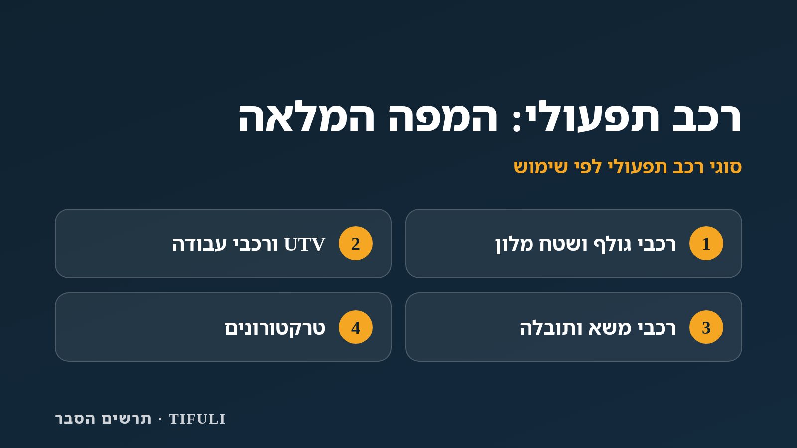 תרשים הסבר מקורי של TIFULI: רכב תפעולי: המפה המלאה — סוגי רכב תפעולי לפי שימוש